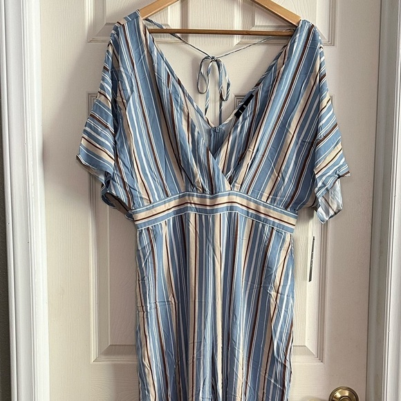 Lulus Vacation Bae Light Blue Striped Short Sleeve Jumpsuit Size XL - Picture 13 of 17